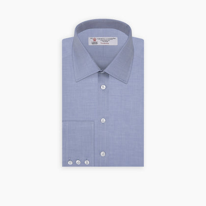 Blue Herringbone Superfine Cotton Shirt with T&A Collar and 3-Button Cuffs Image 6