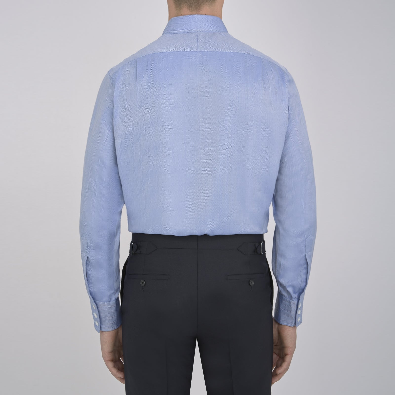 View 3 of product Blue Herringbone Superfine Cotton Shirt with T&A Collar and 3-Button Cuffs