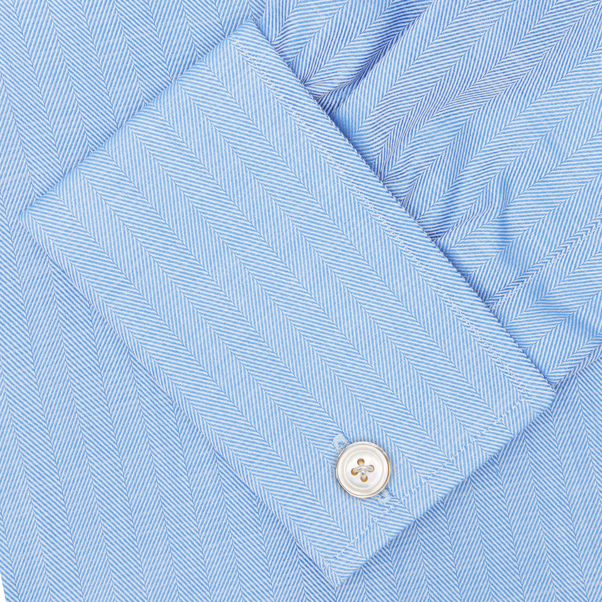 View 6 of product Blue Herringbone Superfine Cotton Shirt with T&A Collar and Double Cuffs