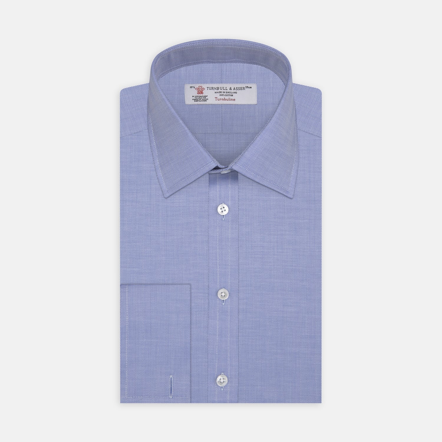 View 1 of product Blue Herringbone Superfine Cotton Shirt with T&A Collar and Double Cuffs