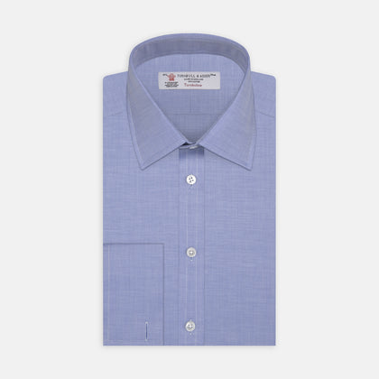 Blue Herringbone Superfine Cotton Shirt with T&A Collar and Double Cuffs