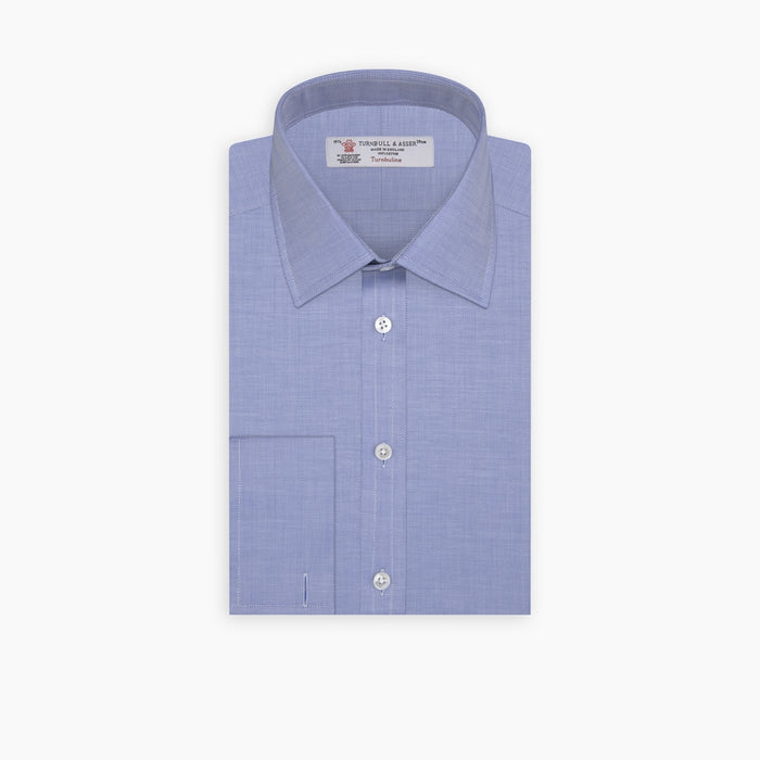 Blue Herringbone Superfine Cotton Shirt with T&A Collar and Double Cuffs Image 6