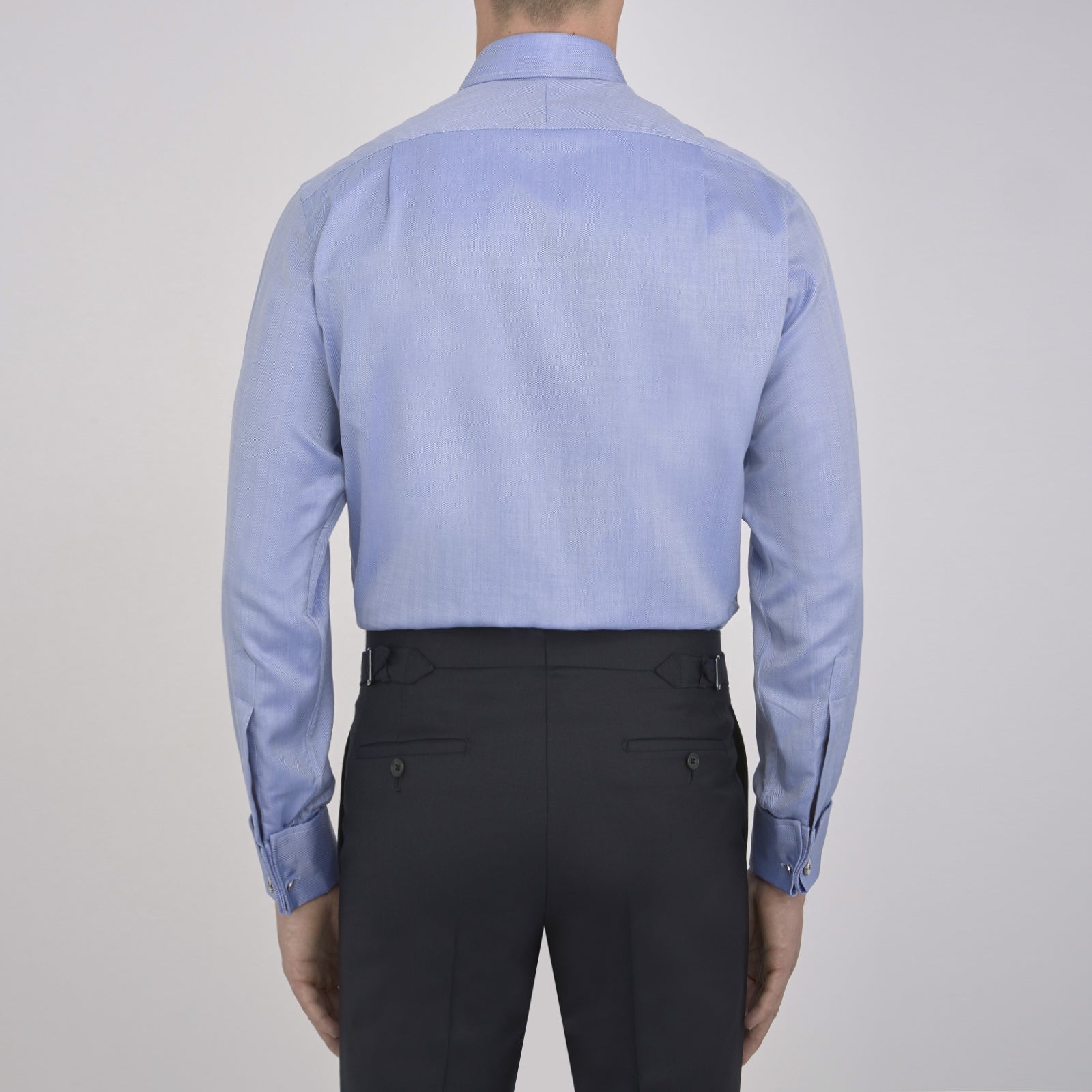 View 3 of product Blue Herringbone Superfine Cotton Shirt with T&A Collar and Double Cuffs