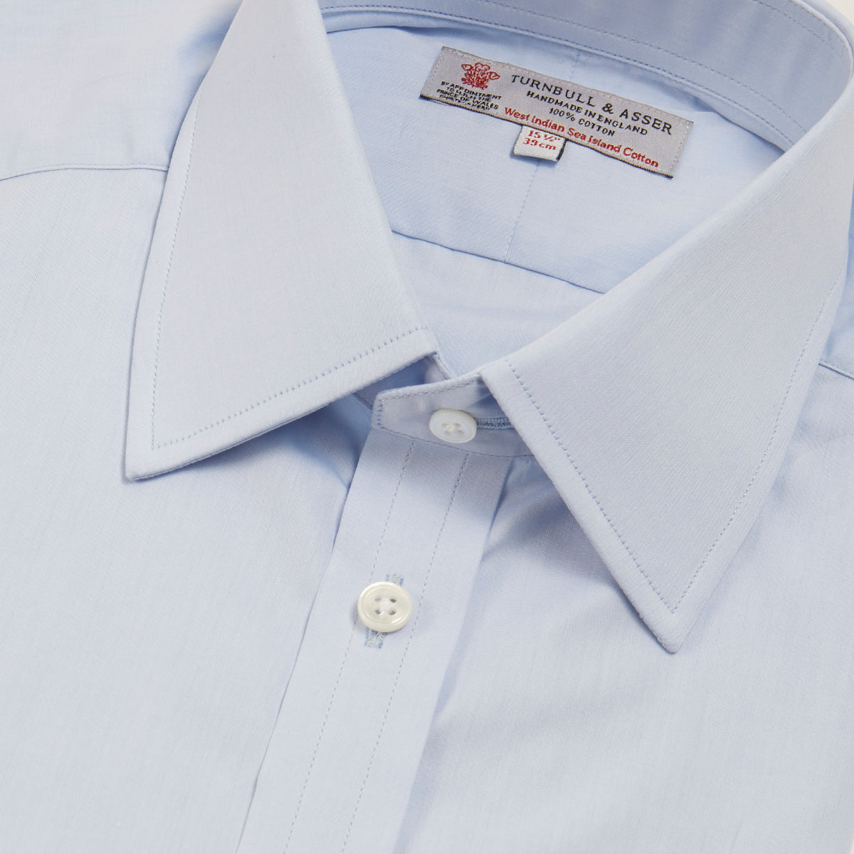 Blue West Indian Sea Island Cotton Shirt with T&A Collar and Double Cuffs