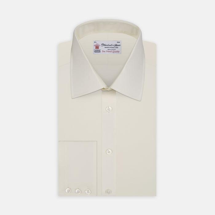 Cream Sea Island Quality Cotton Shirt with T&A Collar and 3-Button Cuffs
