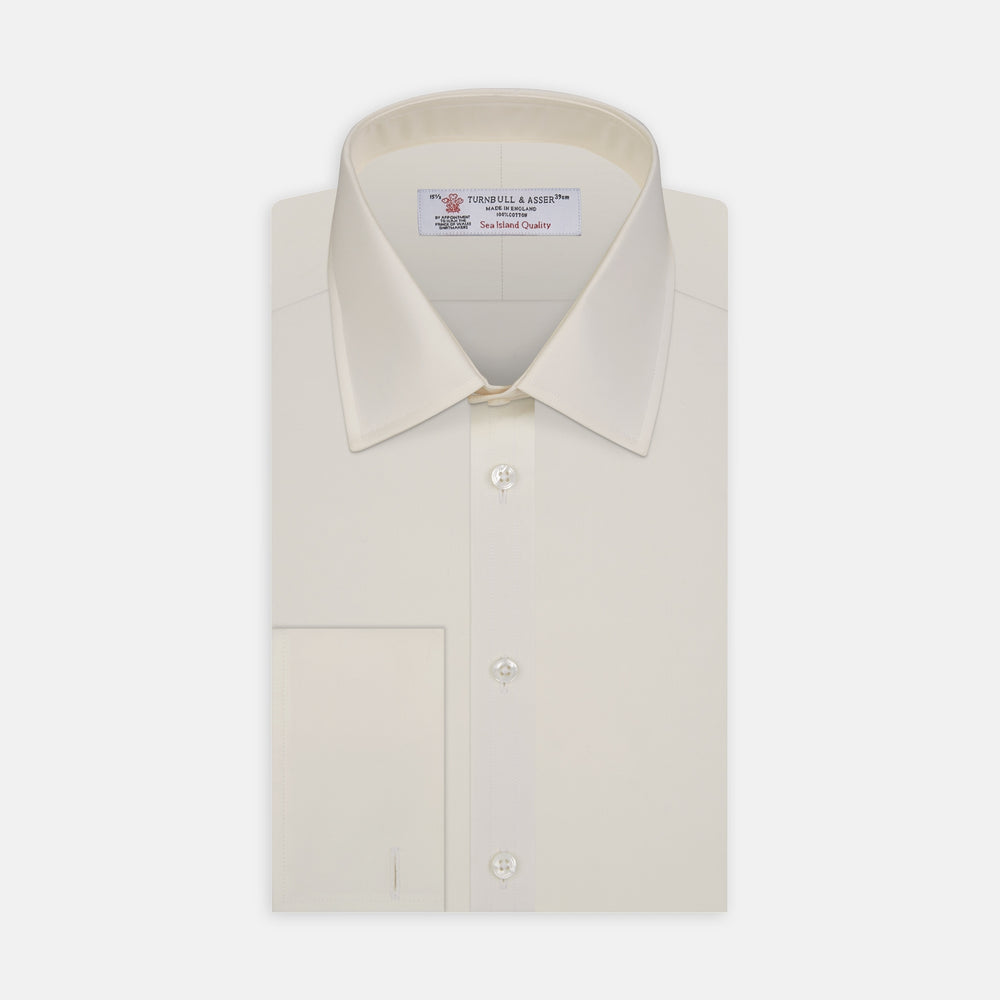 Cream Sea Island Quality Cotton Shirt with T&A Collar and Double Cuffs
