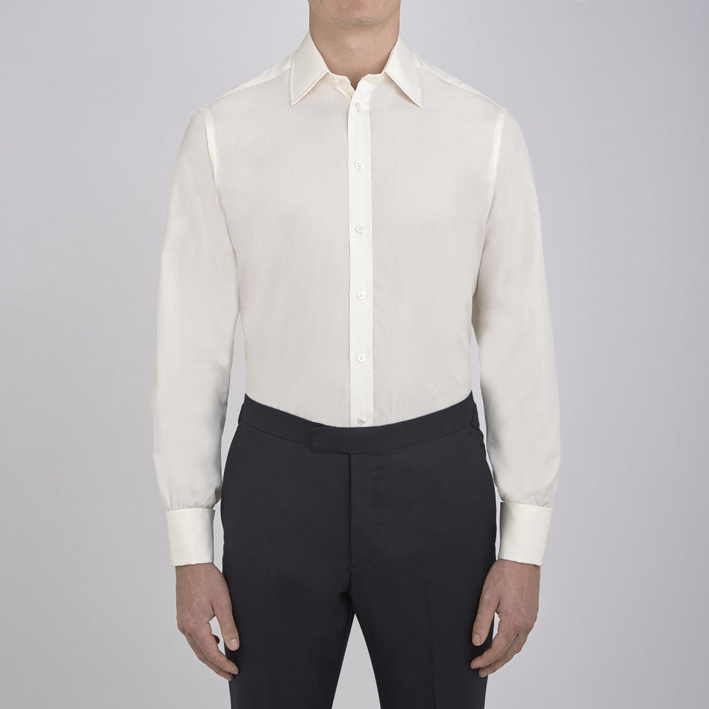 Cream Sea Island Quality Cotton Shirt with T&A Collar and Double Cuffs