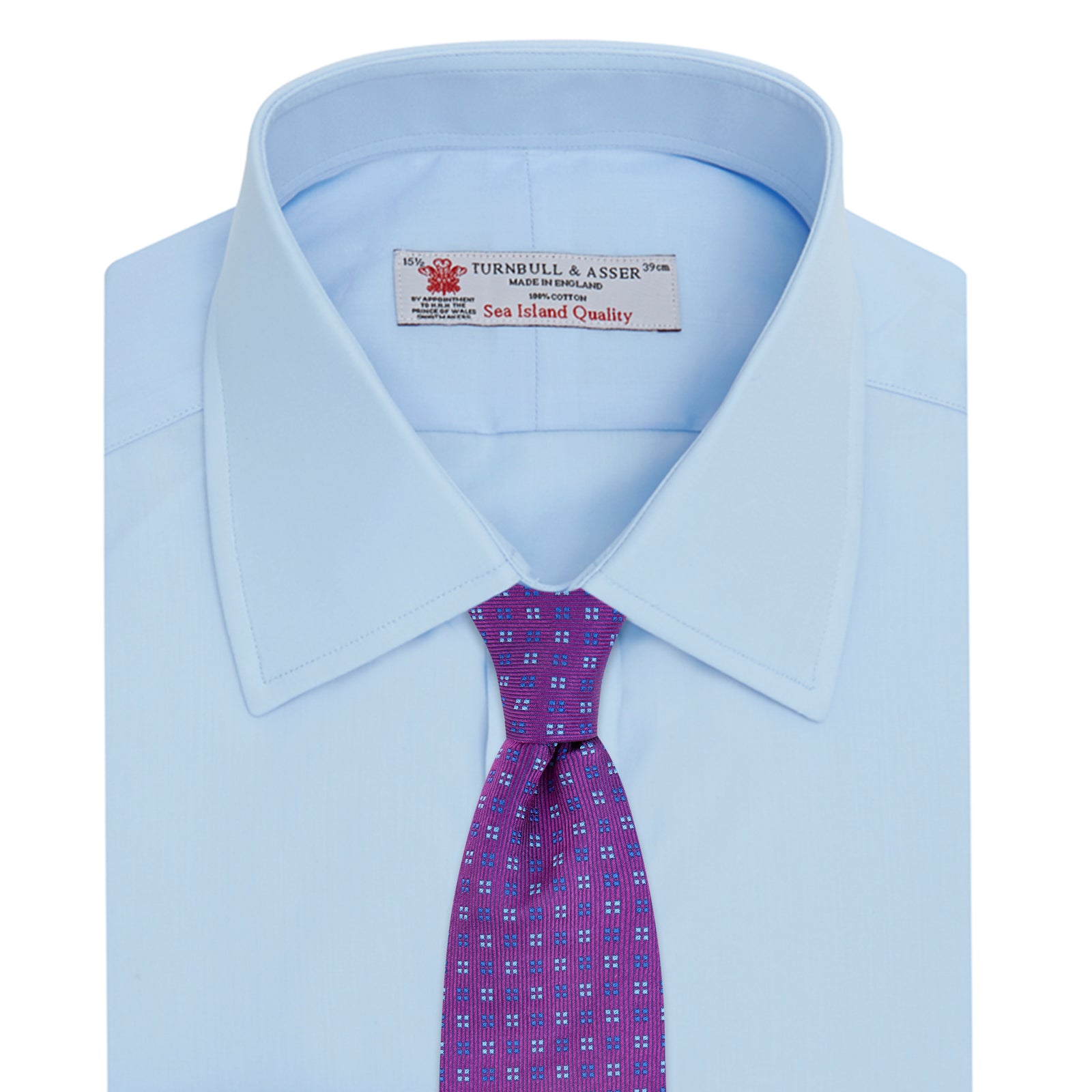 View 4 of product Light Blue Sea Island Quality Cotton Shirt with T&A Collar and Double Cuffs
