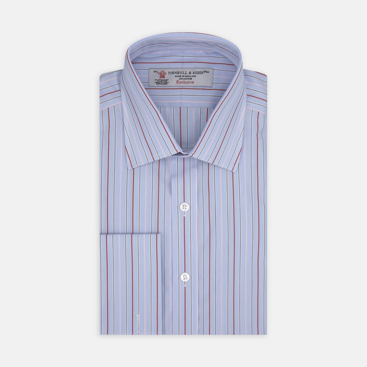 Red and Blue Stripe Sea Island Quality Cotton Shirt with T&A Collar and Double Cuffs