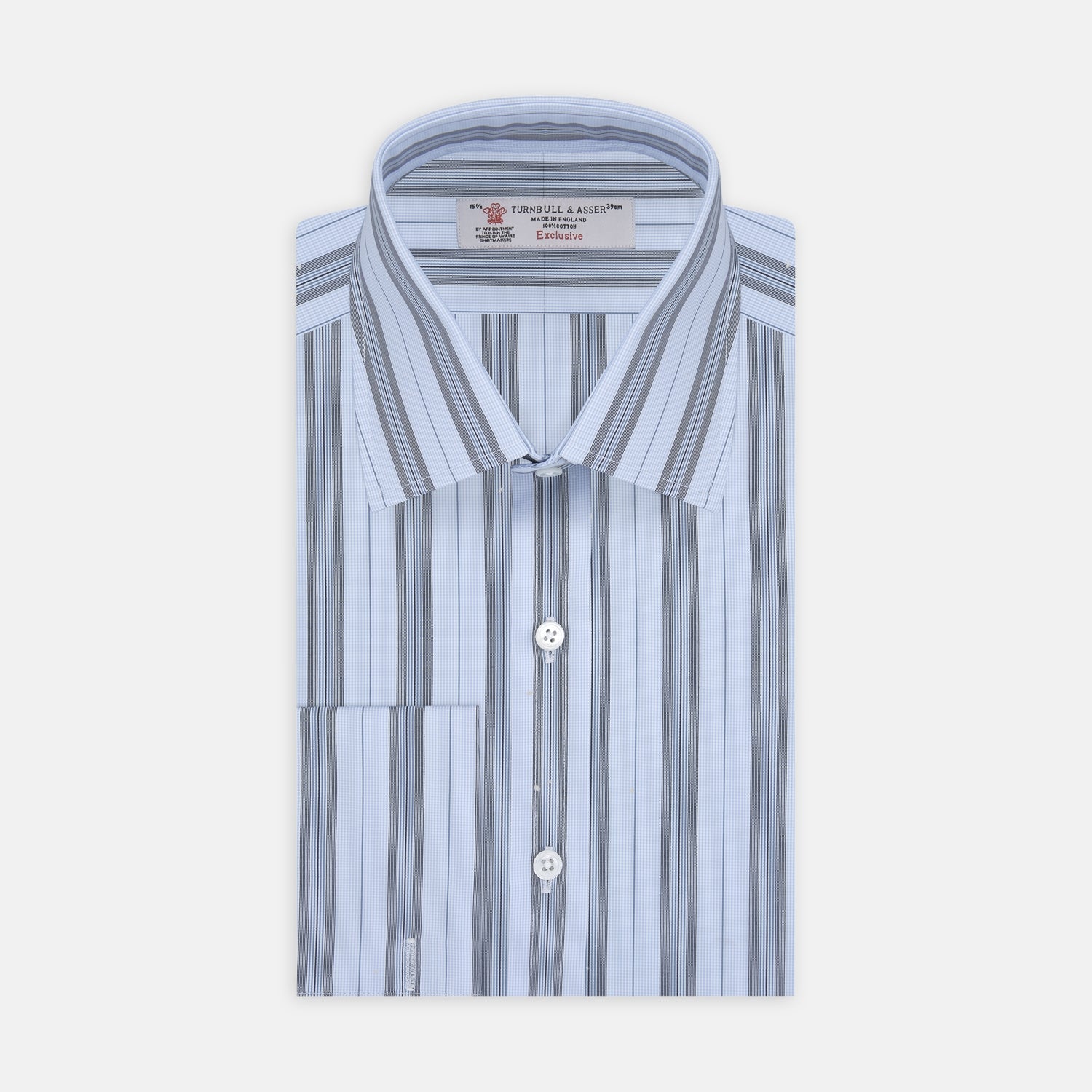 View 1 of product Grey, Turquoise and Sky Blue Mixed Stripe Shirt with T&A Collar and Double Cuffs