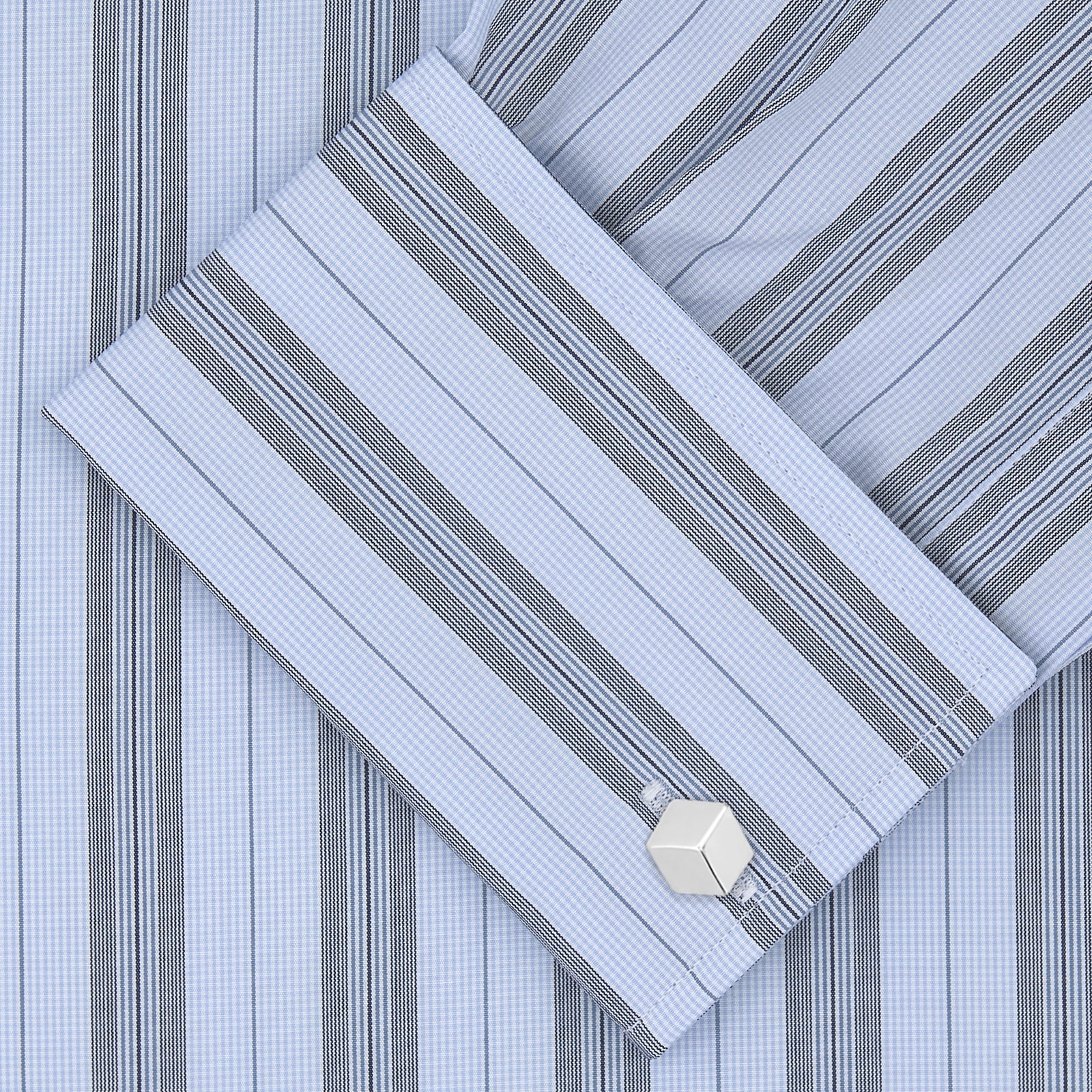 View 4 of product Grey, Turquoise and Sky Blue Mixed Stripe Shirt with T&A Collar and Double Cuffs