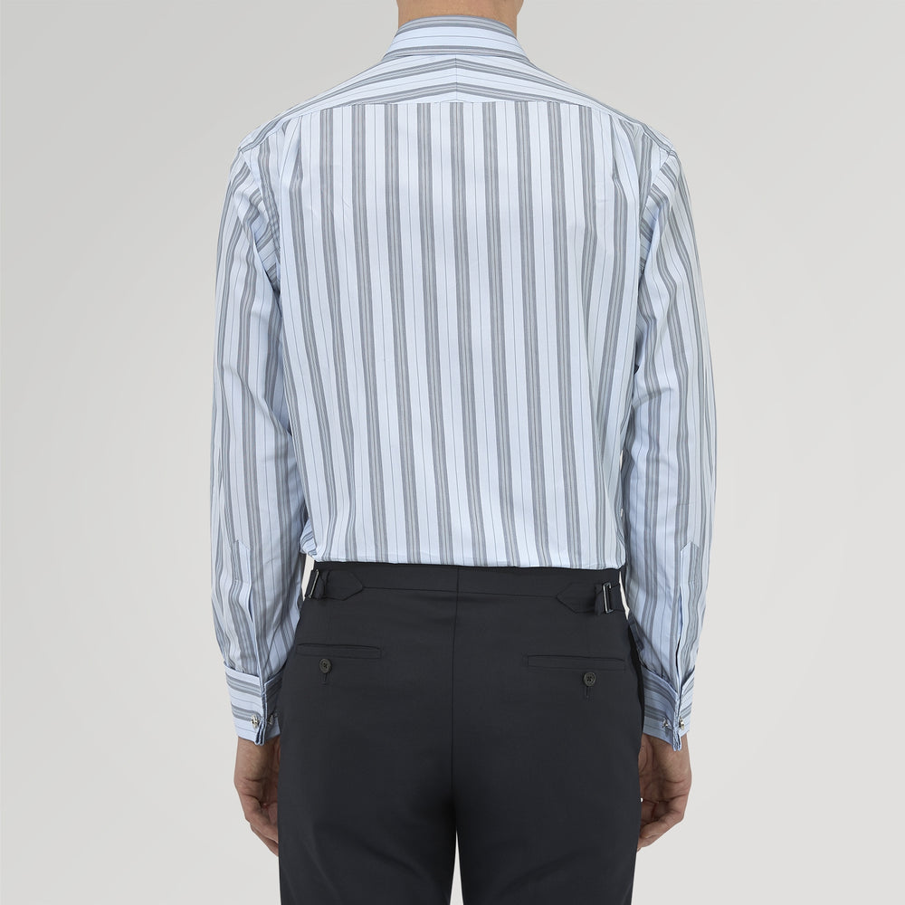 Grey, Turquoise and Sky Blue Mixed Stripe Shirt with T&A Collar and Double Cuffs