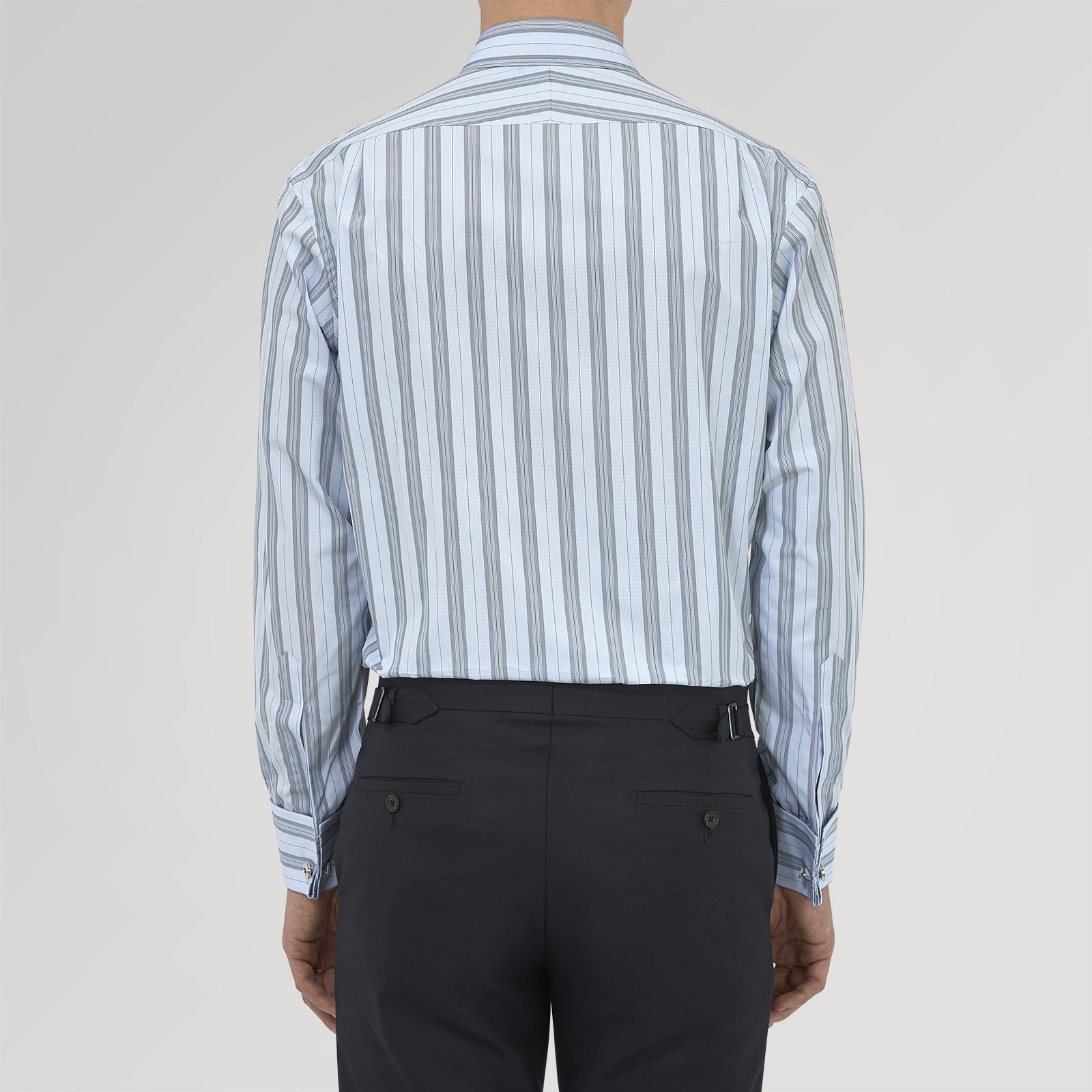 View 3 of product Grey, Turquoise and Sky Blue Mixed Stripe Shirt with T&A Collar and Double Cuffs