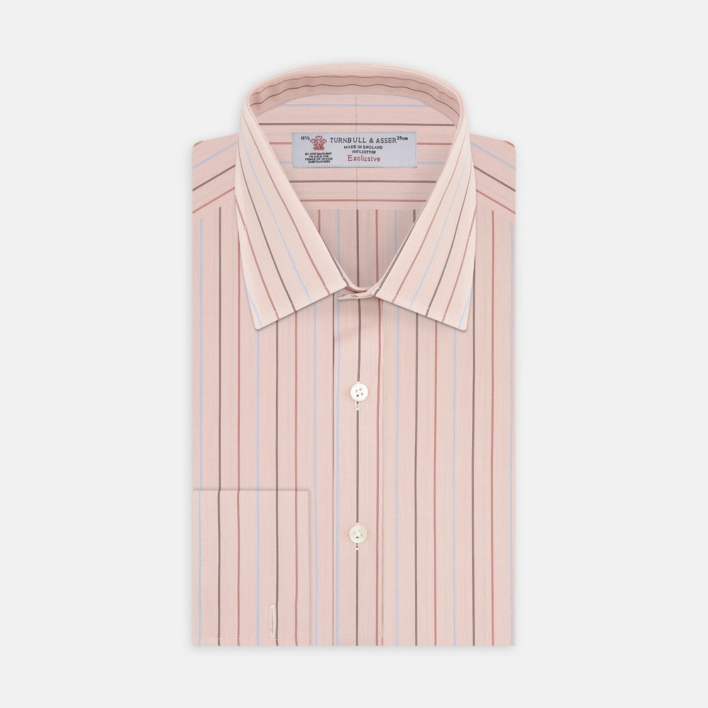 Pink, Red and Blue Pencil Stripe Shirt with T&A Collar and Double Cuffs
