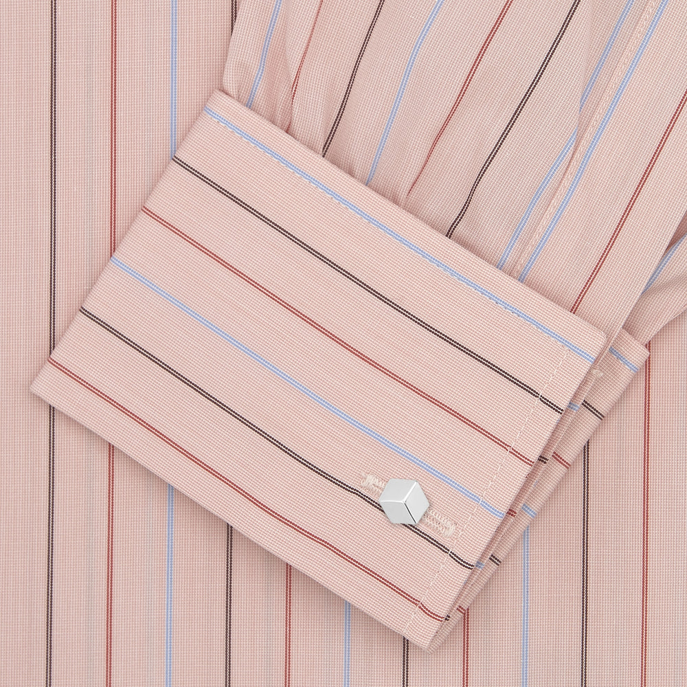 Pink, Red and Blue Pencil Stripe Shirt with T&A Collar and Double Cuffs