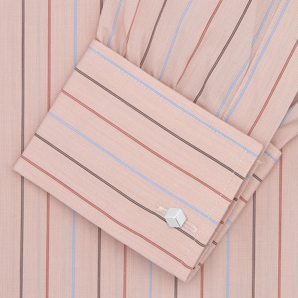 Pink, Red and Blue Pencil Stripe Shirt with T&A Collar and Double Cuffs Image 3