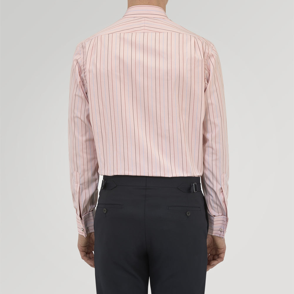 Pink, Red and Blue Pencil Stripe Shirt with T&A Collar and Double Cuffs