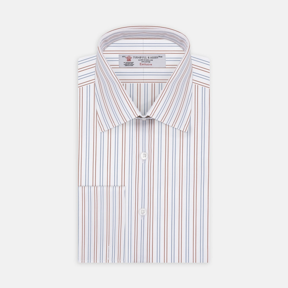 White, Brown and Blue Double Stripe Cotton Fabric