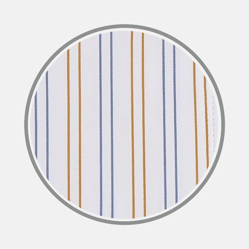 White, Gold and Blue Double Stripe Cotton Fabric