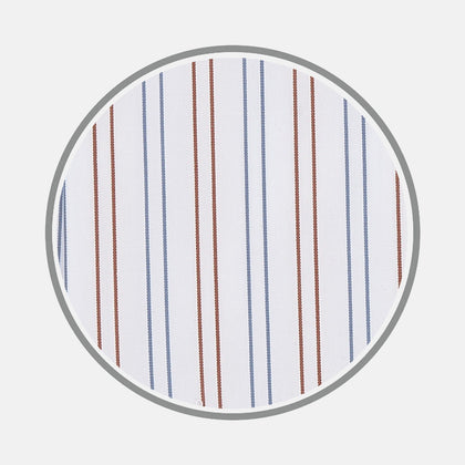 White, Brown and Blue Double Stripe Cotton Fabric