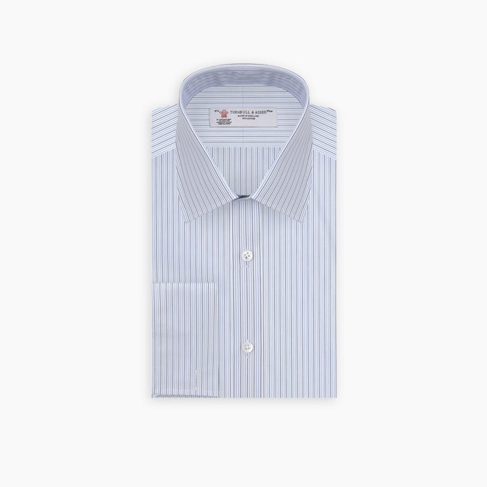 Navy and Light Blue Supraluxe Stripe dress shirt with T&A Collar and Double Cuffs Image 2