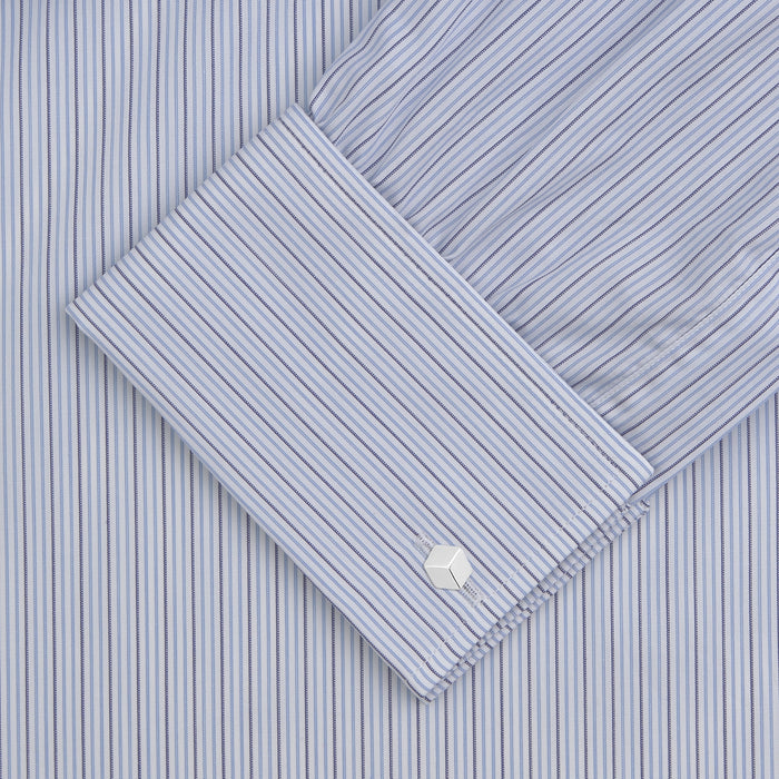 Navy and Light Blue Supraluxe Stripe dress shirt with T&A Collar and Double Cuffs Image 1