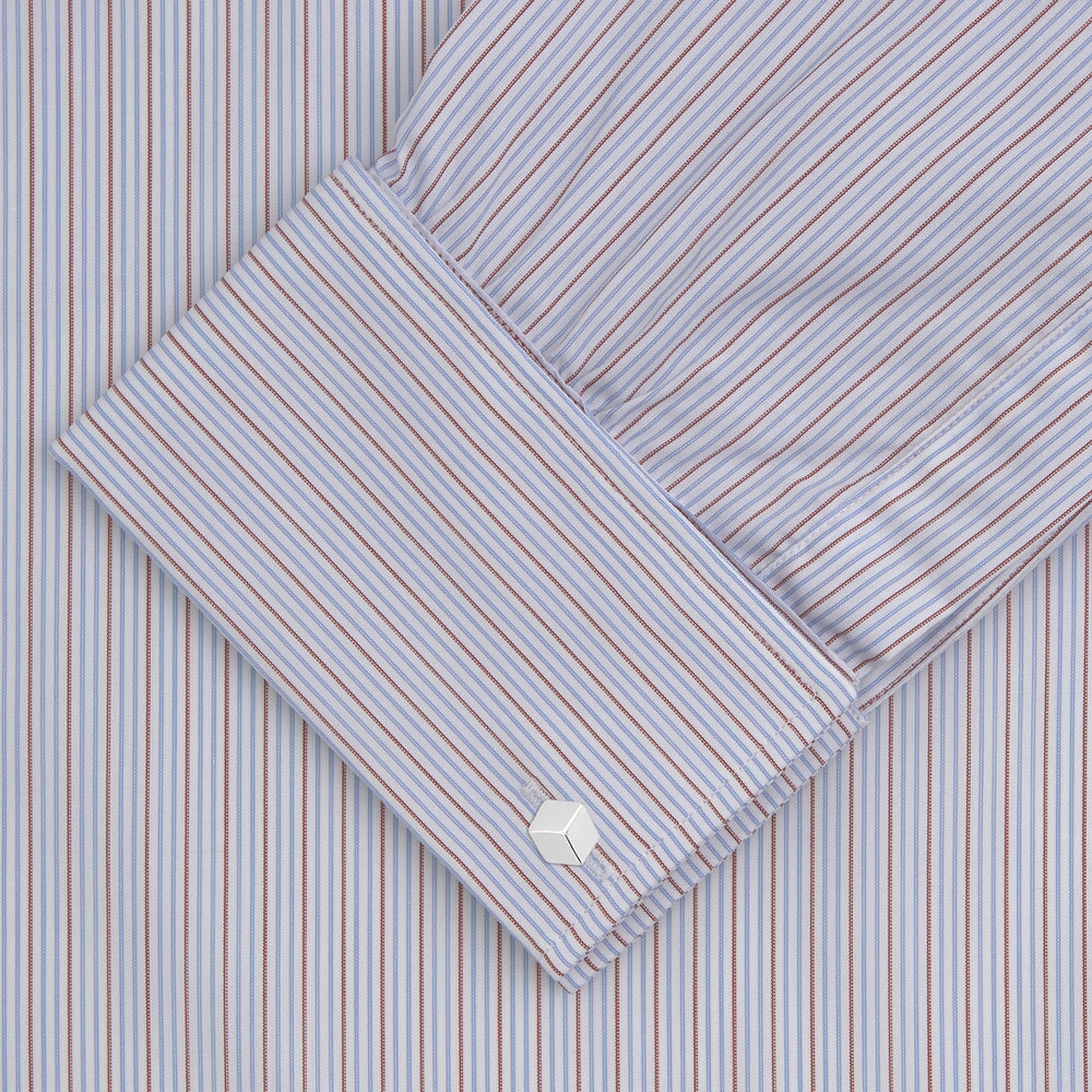 Red and Navy Supraluxe Stripe Shirt with T&A Collar and Double Cuffs