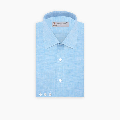 Turquoise Linen Shirt with T&A Collar and 3-Button Cuffs Image 4