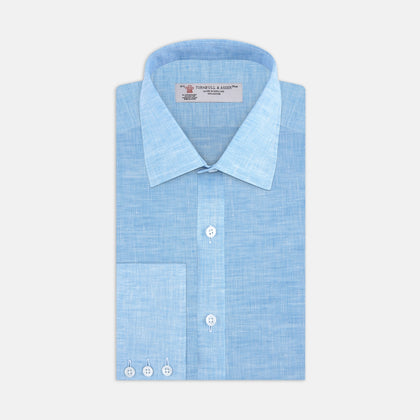 Turquoise Linen Shirt with T&A Collar and 3-Button Cuffs