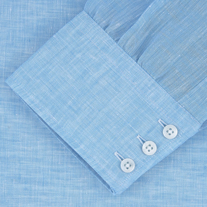 Turquoise Linen Shirt with T&A Collar and 3-Button Cuffs Image 3