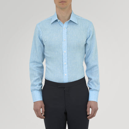 Turquoise Linen Shirt with T&A Collar and 3-Button Cuffs Image 1