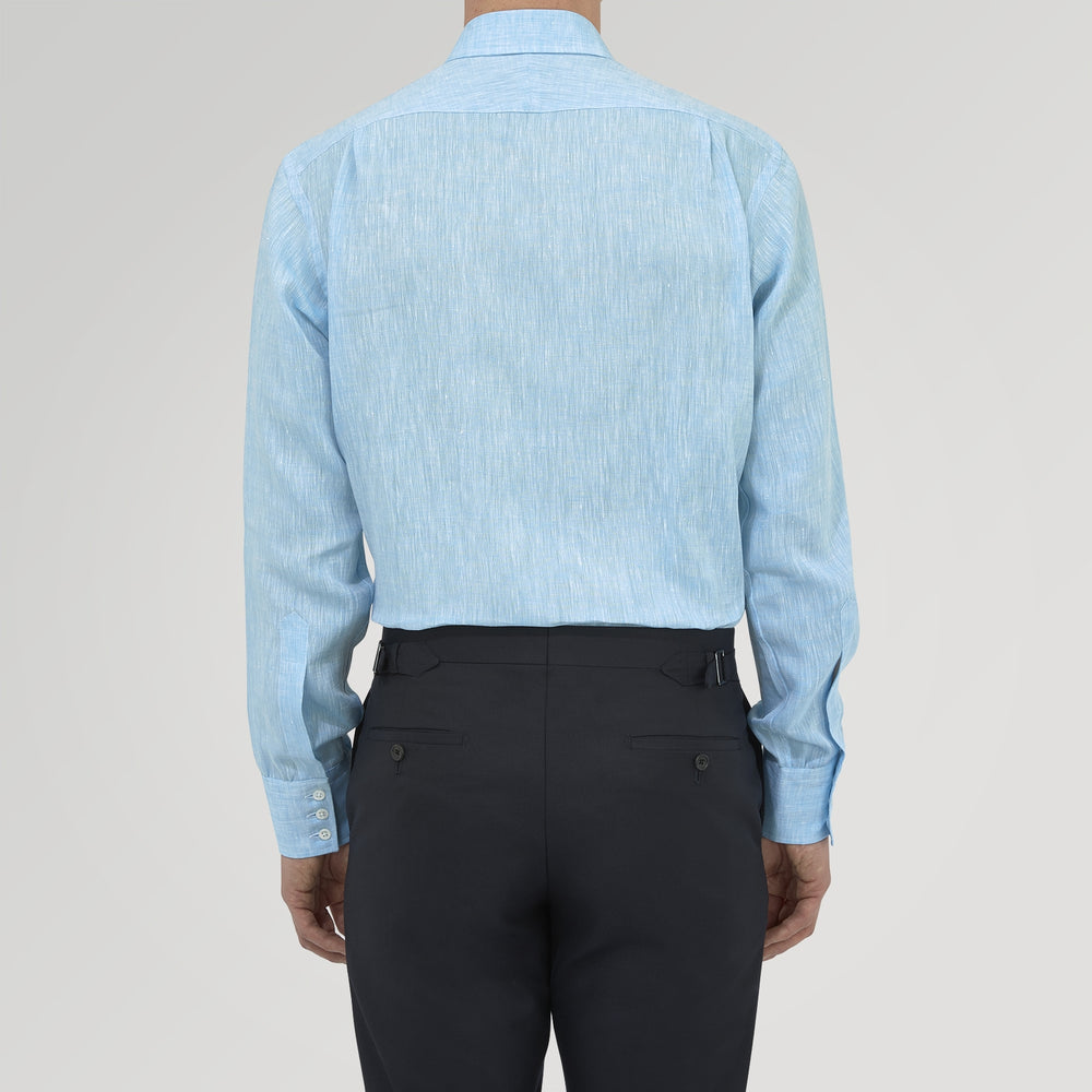 Turquoise Linen Shirt with T&A Collar and 3-Button Cuffs