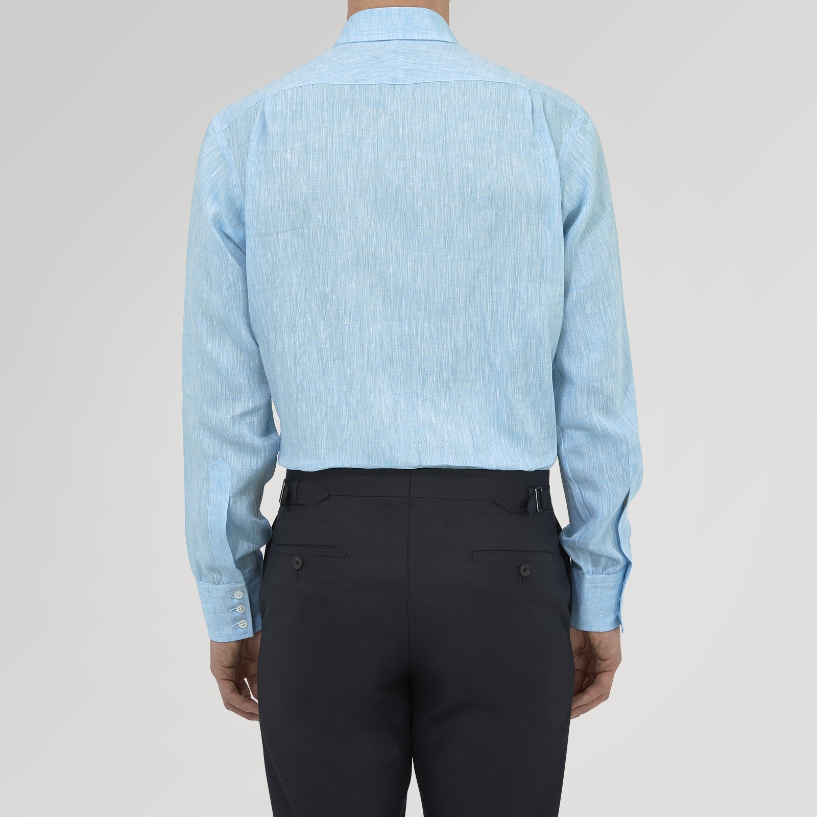 View 3 of product Turquoise Linen Shirt with T&A Collar and 3-Button Cuffs