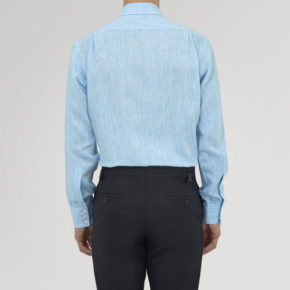 Turquoise Linen Shirt with T&A Collar and 3-Button Cuffs Image 2