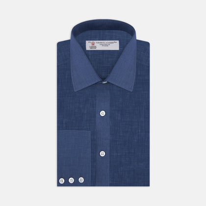 Navy Linen Shirt with T&A Collar and 3-Button Cuffs