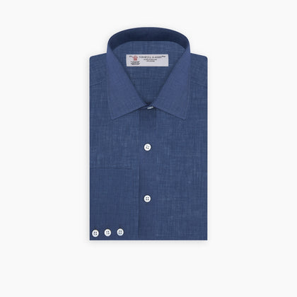 Navy Linen Shirt with T&A Collar and 3-Button Cuffs Image 2