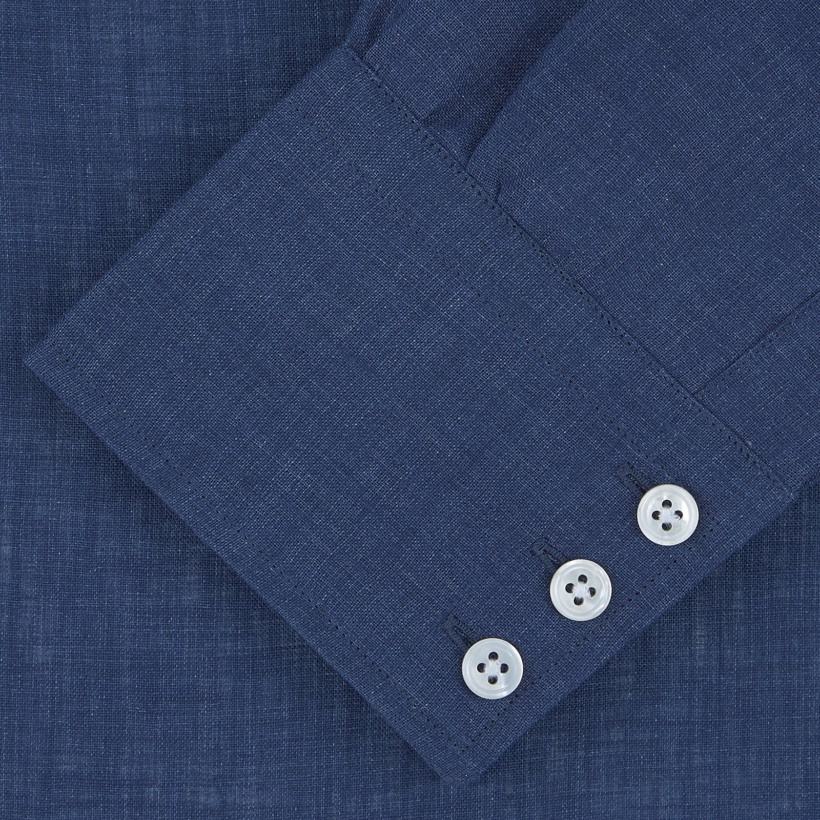 View 2 of product Navy Linen Shirt with T&A Collar and 3-Button Cuffs