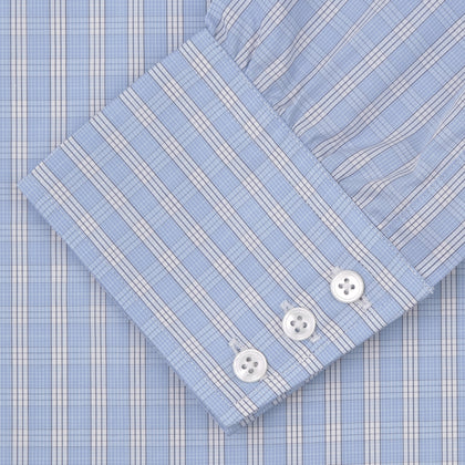 Blue and White Bold Check Shirt with T&A Collar and 3-Button Cuffs