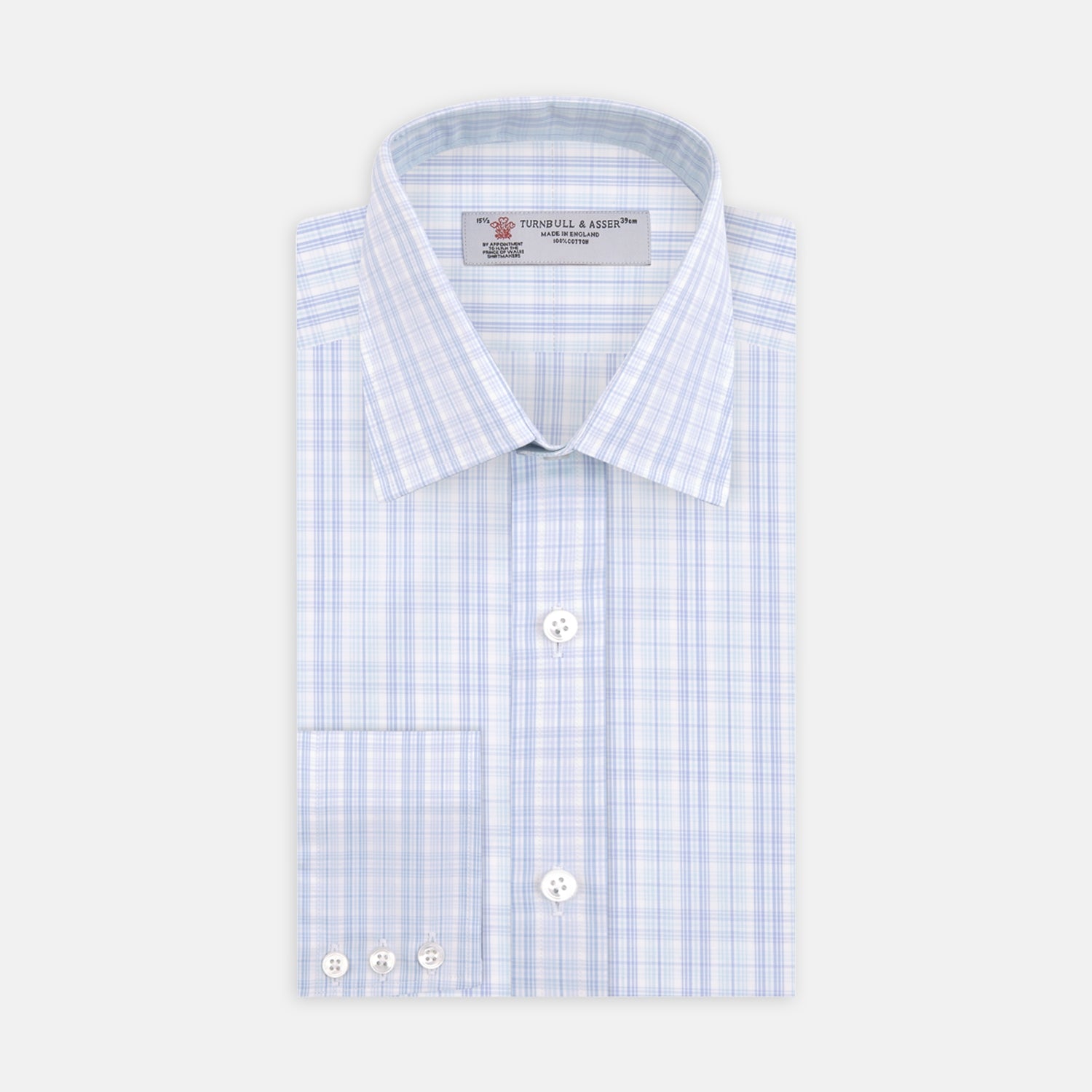 View 1 of product Blue and Green Business Plaid Check Shirt with Classic T&A Collar and 3-Button Cuffs
