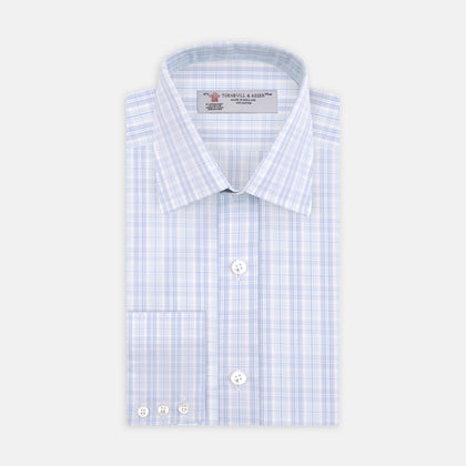 Blue and Green Business Plaid Check Shirt with Classic T&A Collar and 3-Button Cuffs