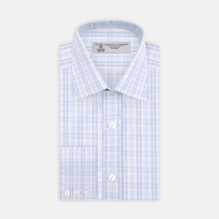 Blue and Green Business Plaid Check Shirt with Classic T&A Collar and 3-Button Cuffs