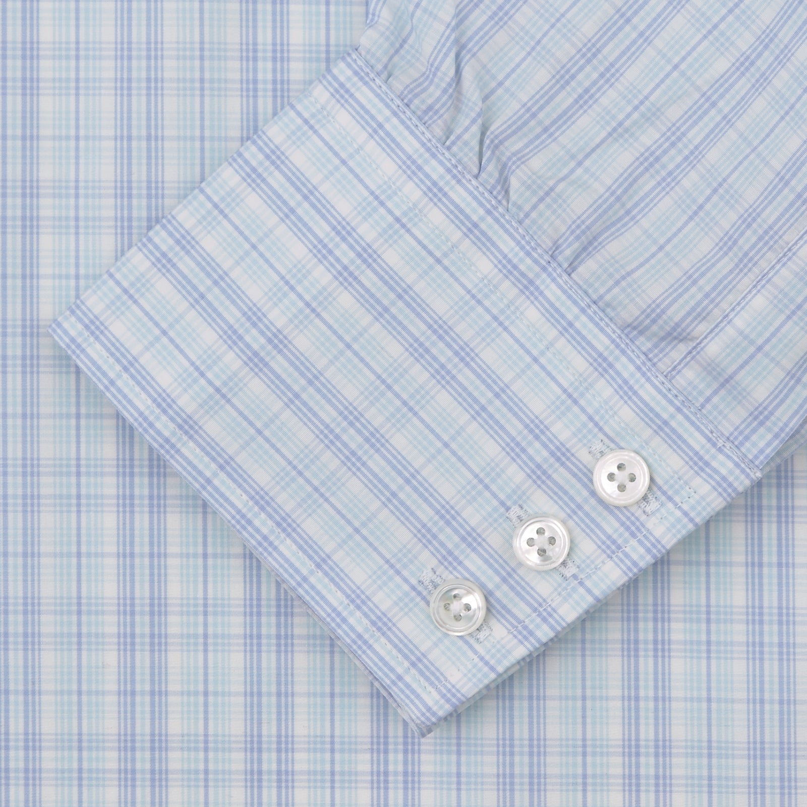 View 2 of product Blue and Green Business Plaid Check Shirt with Classic T&A Collar and 3-Button Cuffs