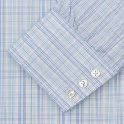 Blue and Green Business Plaid Check Shirt with Classic T&A Collar and 3-Button Cuffs