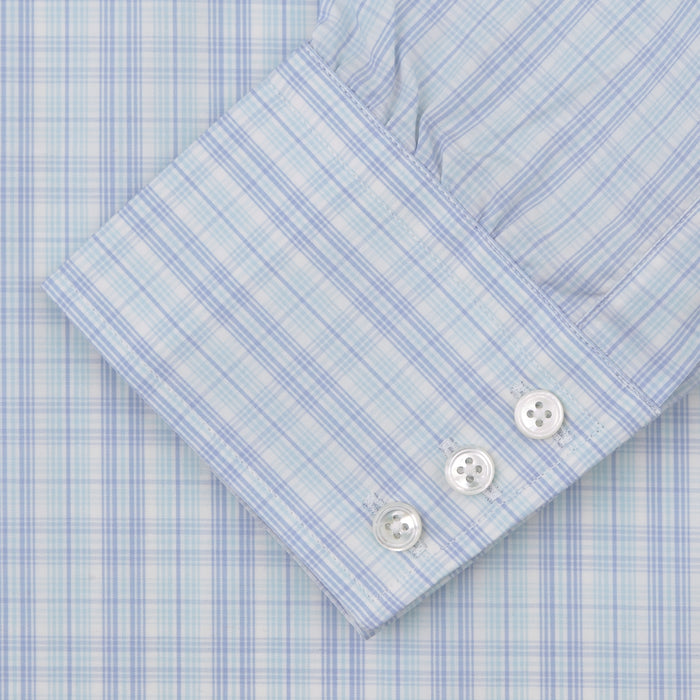 Blue and Green Business Plaid Check Shirt with Classic T&A Collar and 3-Button Cuffs Image 1