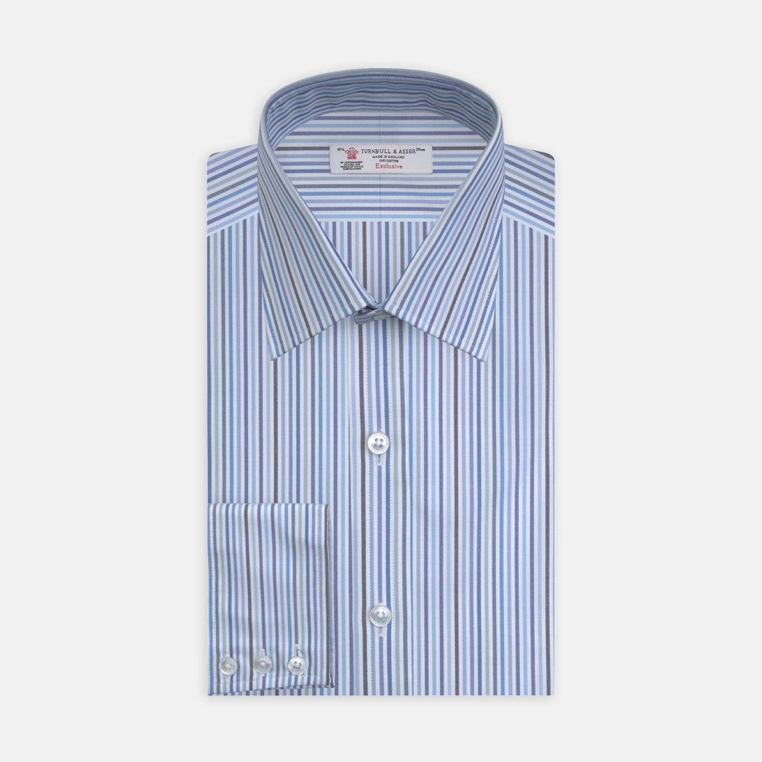 View 1 of product Blue and White Graph Stripe Shirt with T&A Collar and 3-Button Cuffs