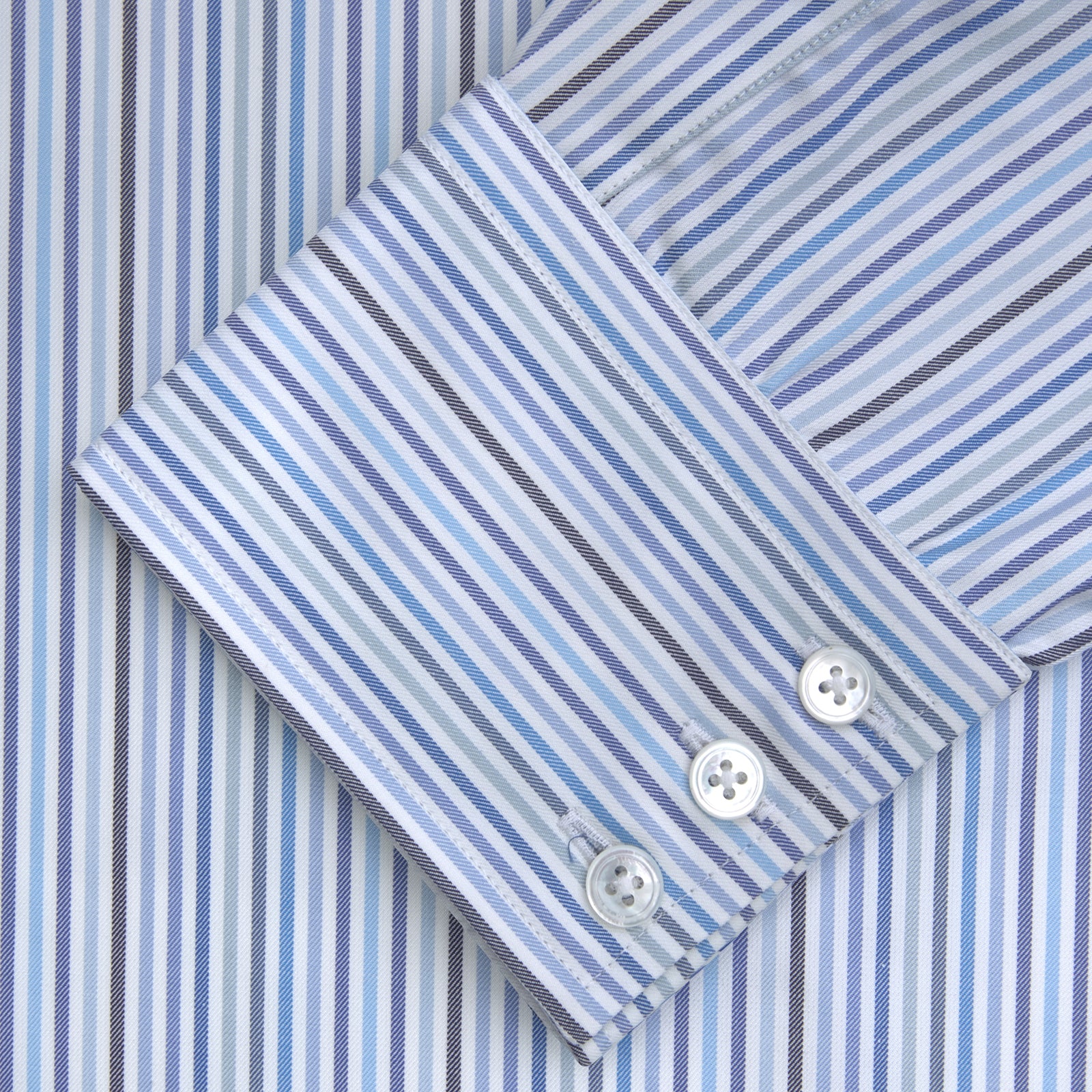 View 2 of product Blue and White Graph Stripe Shirt with T&A Collar and 3-Button Cuffs