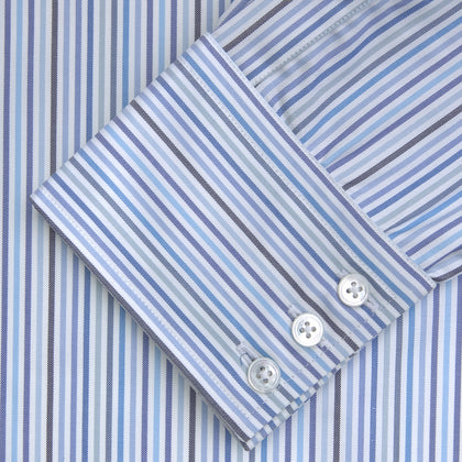 Blue and White Graph Stripe Shirt with T&A Collar and 3-Button Cuffs Image 1