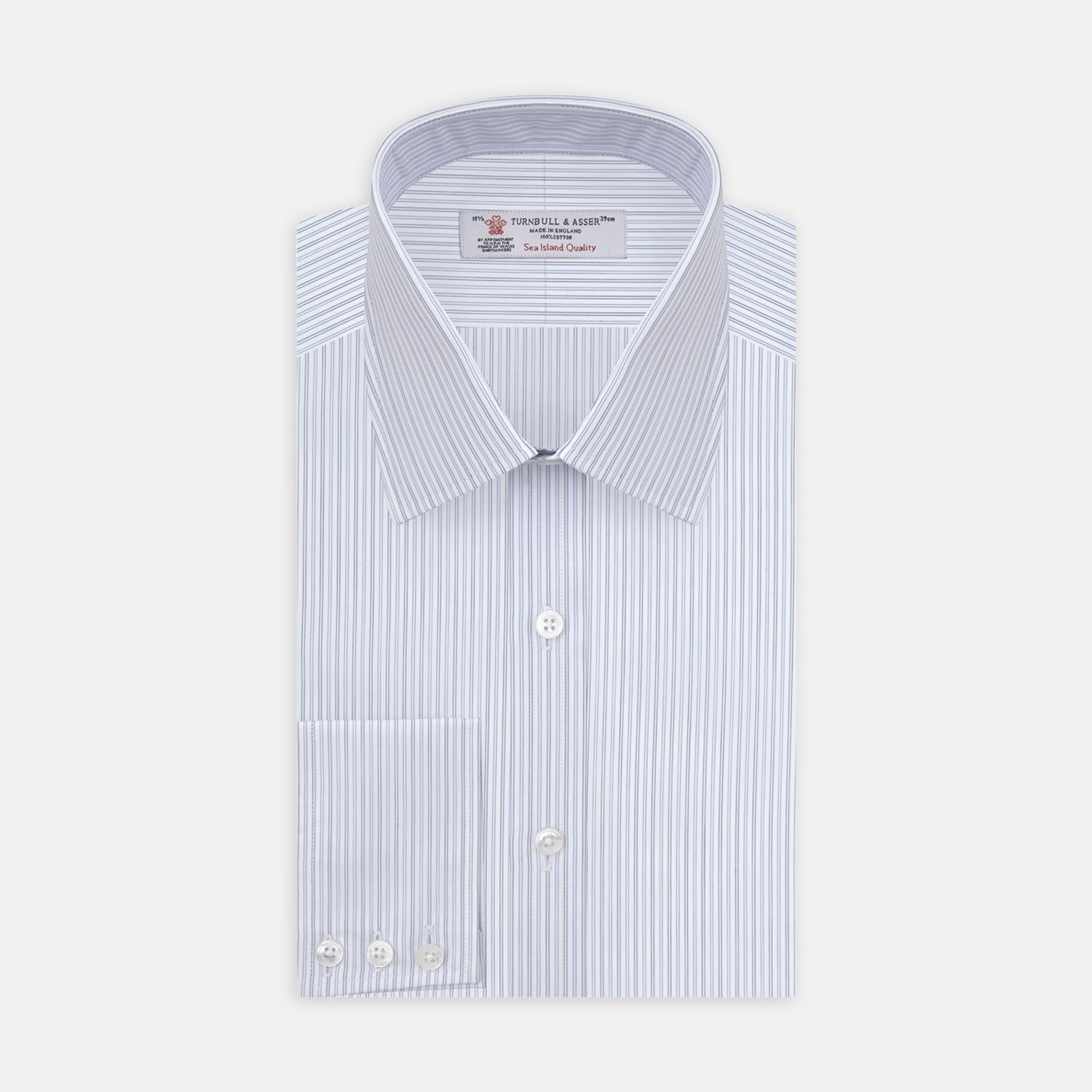 Light Blue Double Stripe Sea Island Quality Cotton Shirt with T&A Collar and 3-Button Cuffs