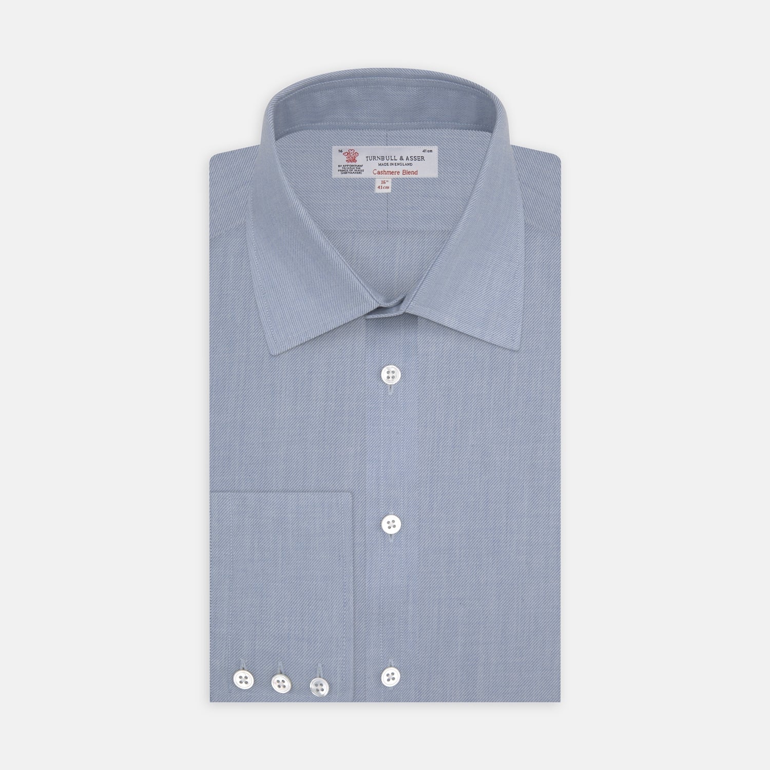 View 1 of product Blue Cashmere Blend Shirt with T&A Collar and 3-Button Cuffs