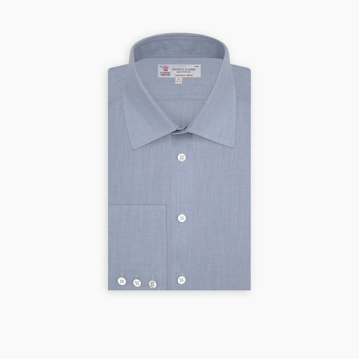 Blue Cashmere Blend Shirt with T&A Collar and 3-Button Cuffs Image 4